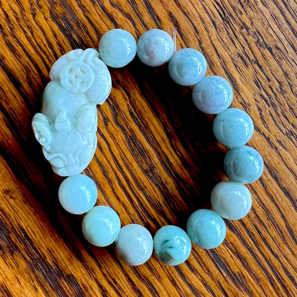 Jade Foo Dog Bead Bracelet Genuine Asian Good Luck